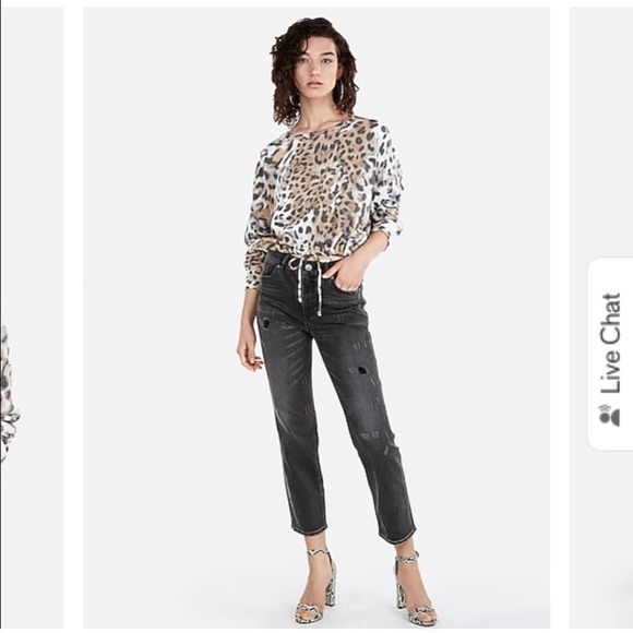 Express tiger print crew neck crop pullover sweater drawstring tie small - Picture 2 of 3